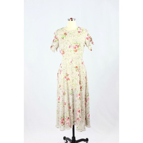 ZARA Off White Floral Star Print Crinkle Chiffon Fit & Flare Midi Dress, Size S - Picture 1 of 15